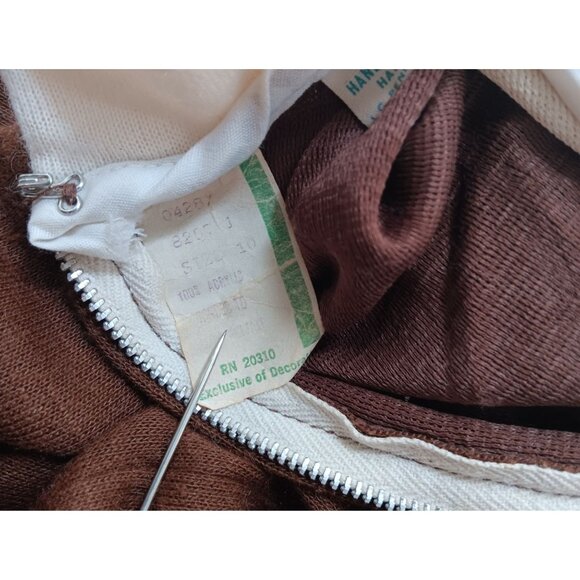 Girls 10 Vintage Dress 1960s Brown & Yellow Mod Back Zipper Mock Neck Buttery - Picture 6 of 6